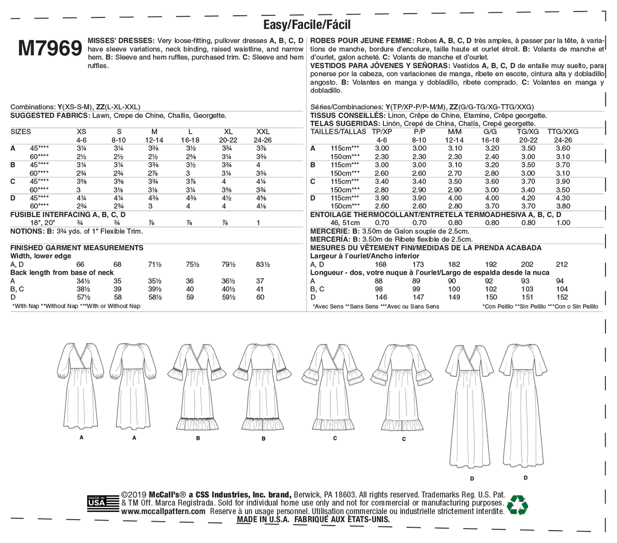 Patron McCall's n°7969 - Robes amples et élégantes