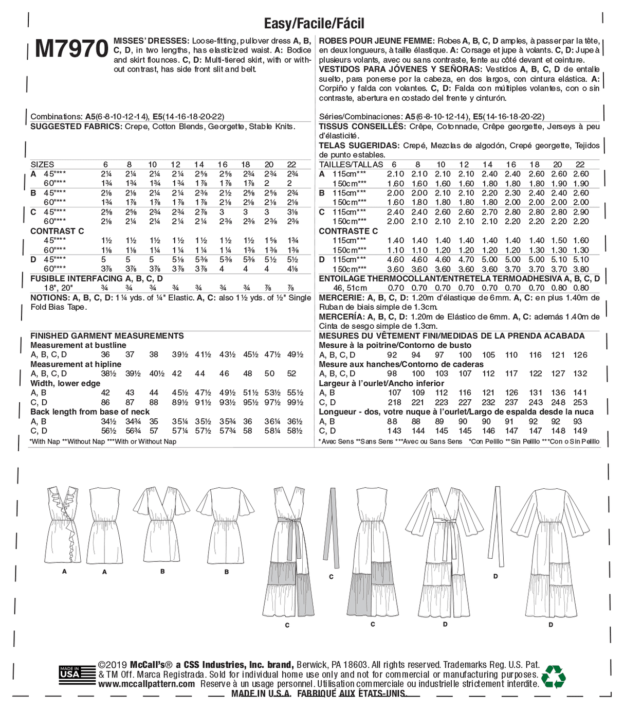 Patron McCall's n°7970 - Robes amples et élégantes