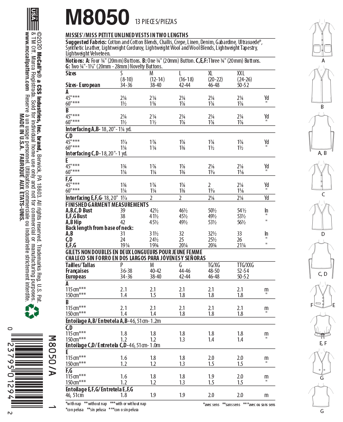 Patron McCall's n°8050 - Gilet sans manches polyvalent