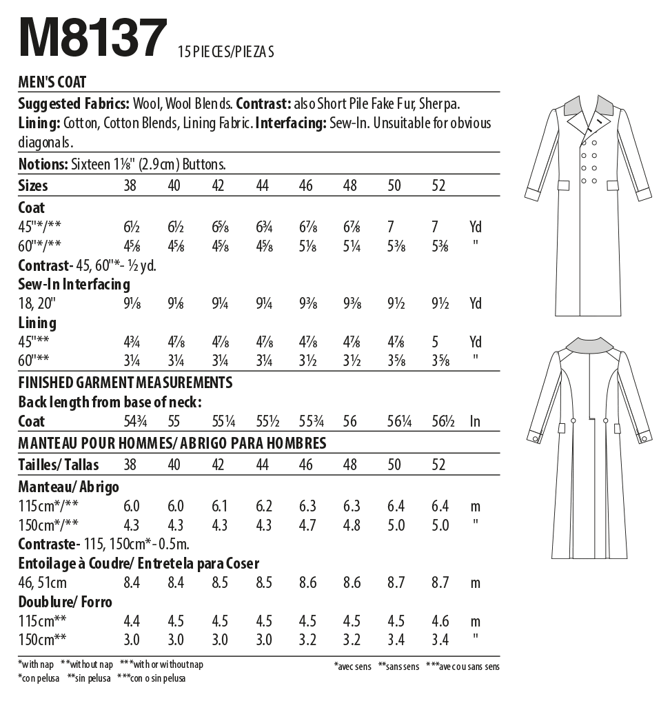 Patron McCall's n°8137 - Manteau homme historique