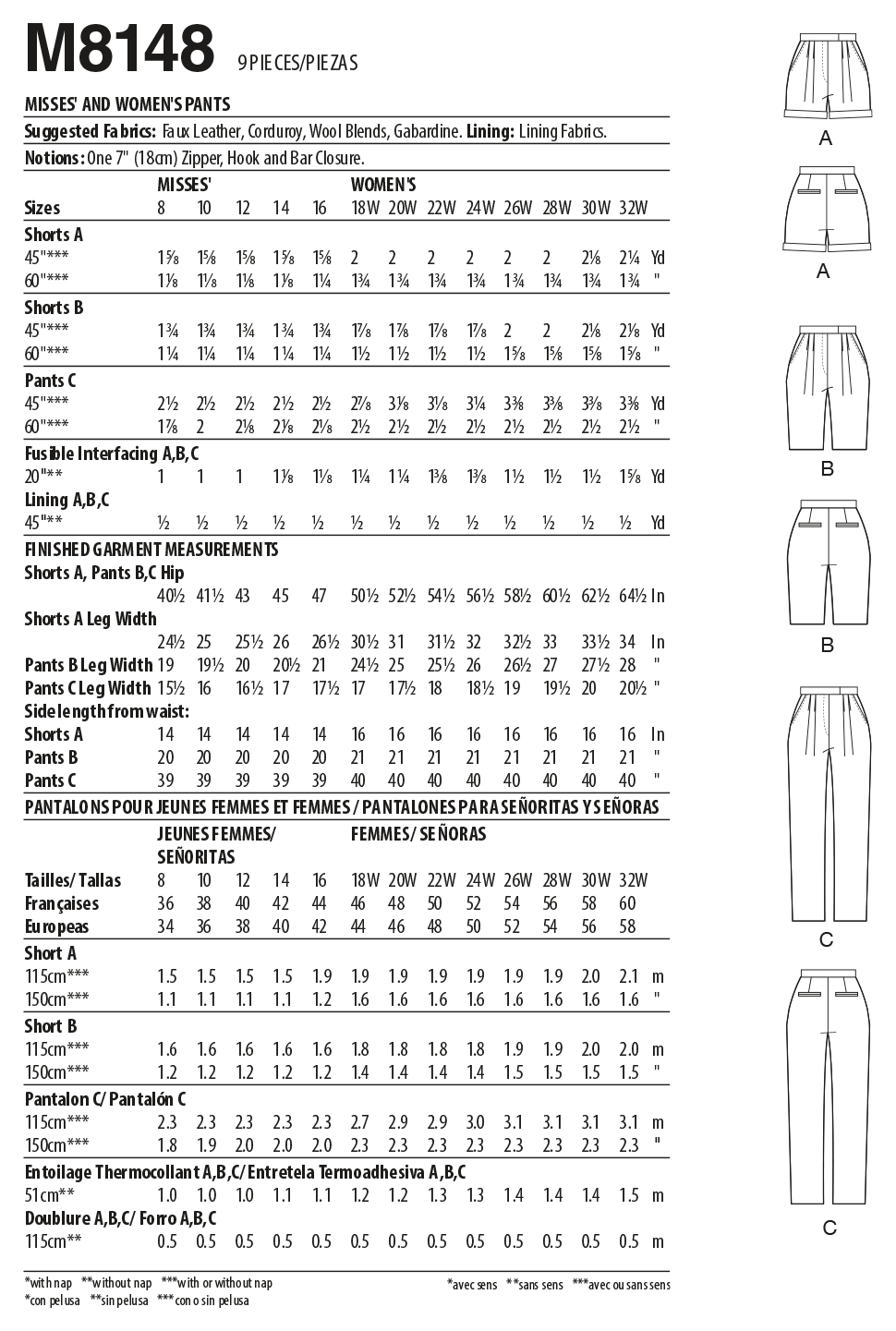 Patron McCall's n°8148 - Pantalon et short plissés pour femme