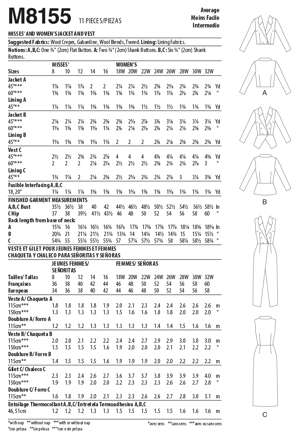 Patron McCall's n°8155 - Veste et gilet croisés
