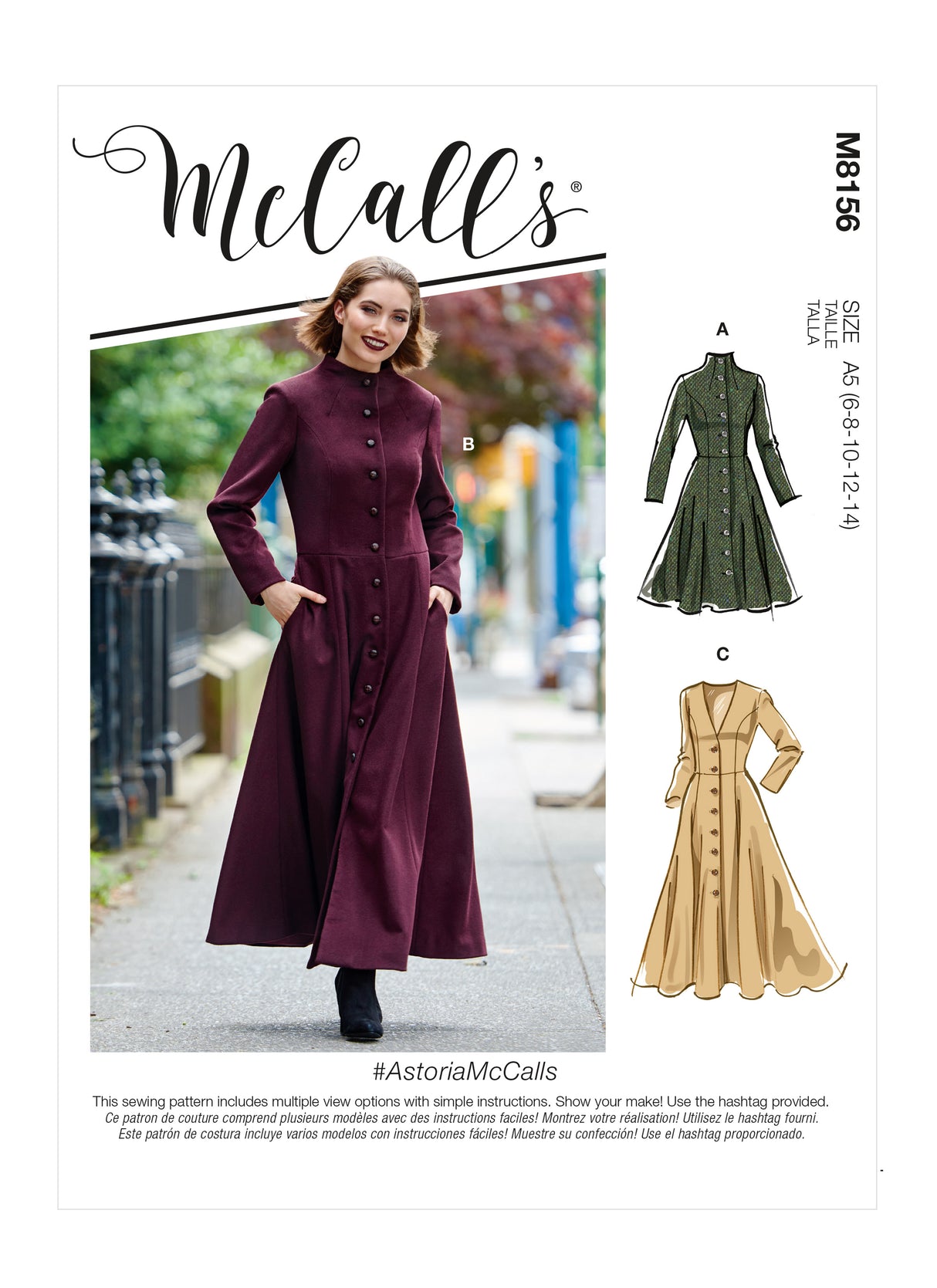 Patron McCall's n°8156 - Manteau ajusté avec col montant ou en V