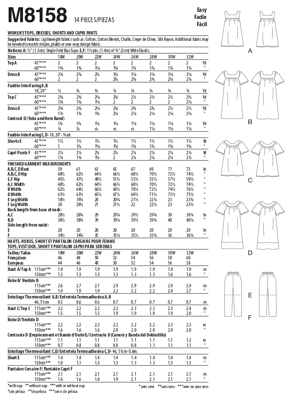 Patron McCall's n°8158 - Hauts, robes, shorts et pantalons capri