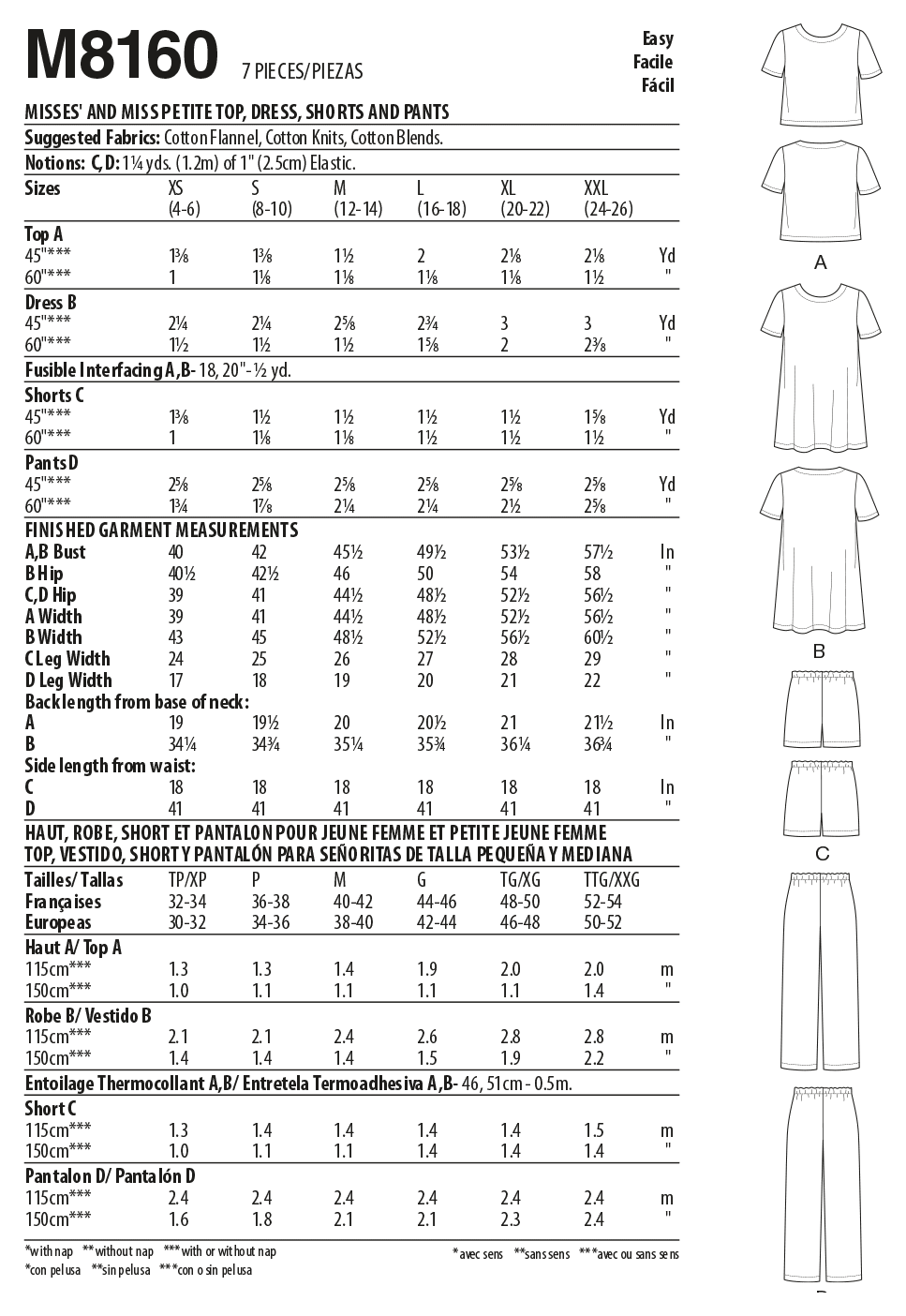 Patron McCall's n°8160 - Haut, robe, short et pantalon