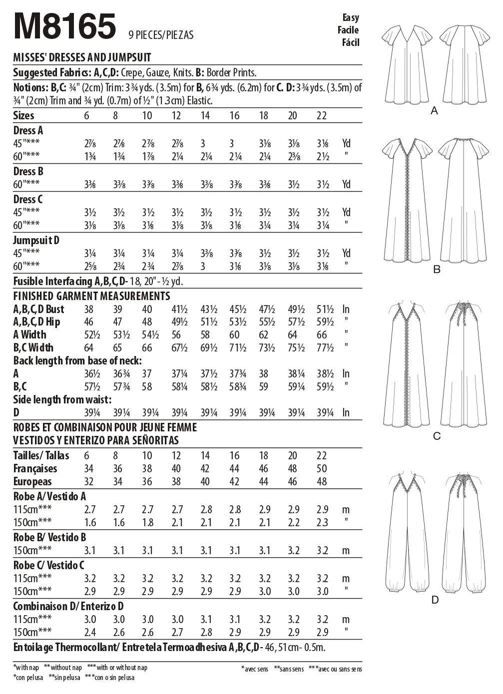 Patron McCall's n°8165 - Robe et combinaison amples avec variations