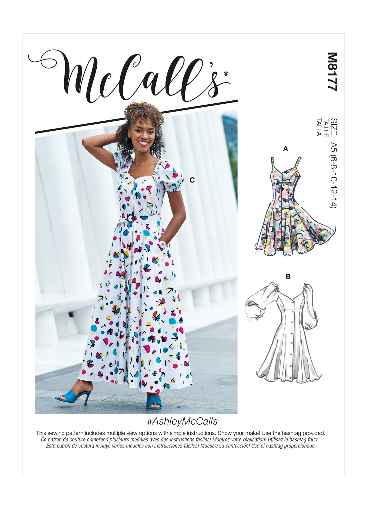 Patron McCall's n°8177 - Robe boutonnée évasée avec variations