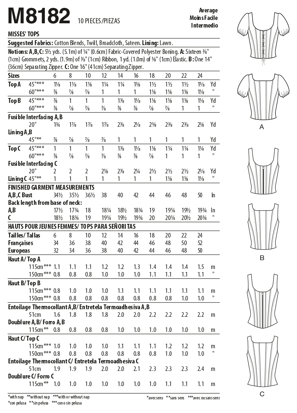 Patron McCall's n°8182 - Haut corset avec variations