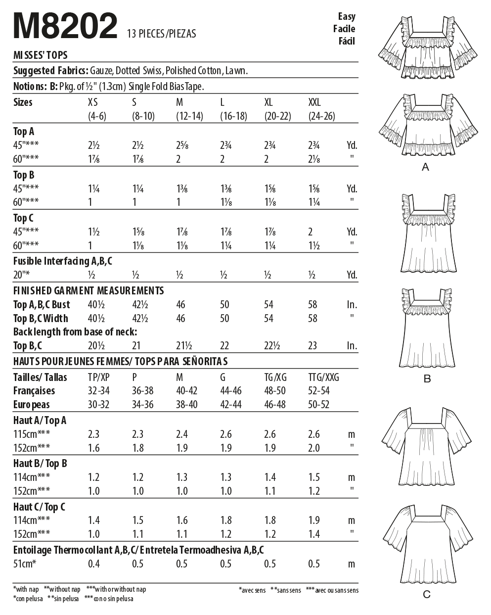 Patron McCall's n°8202 - Haut à encolure carrée avec variations