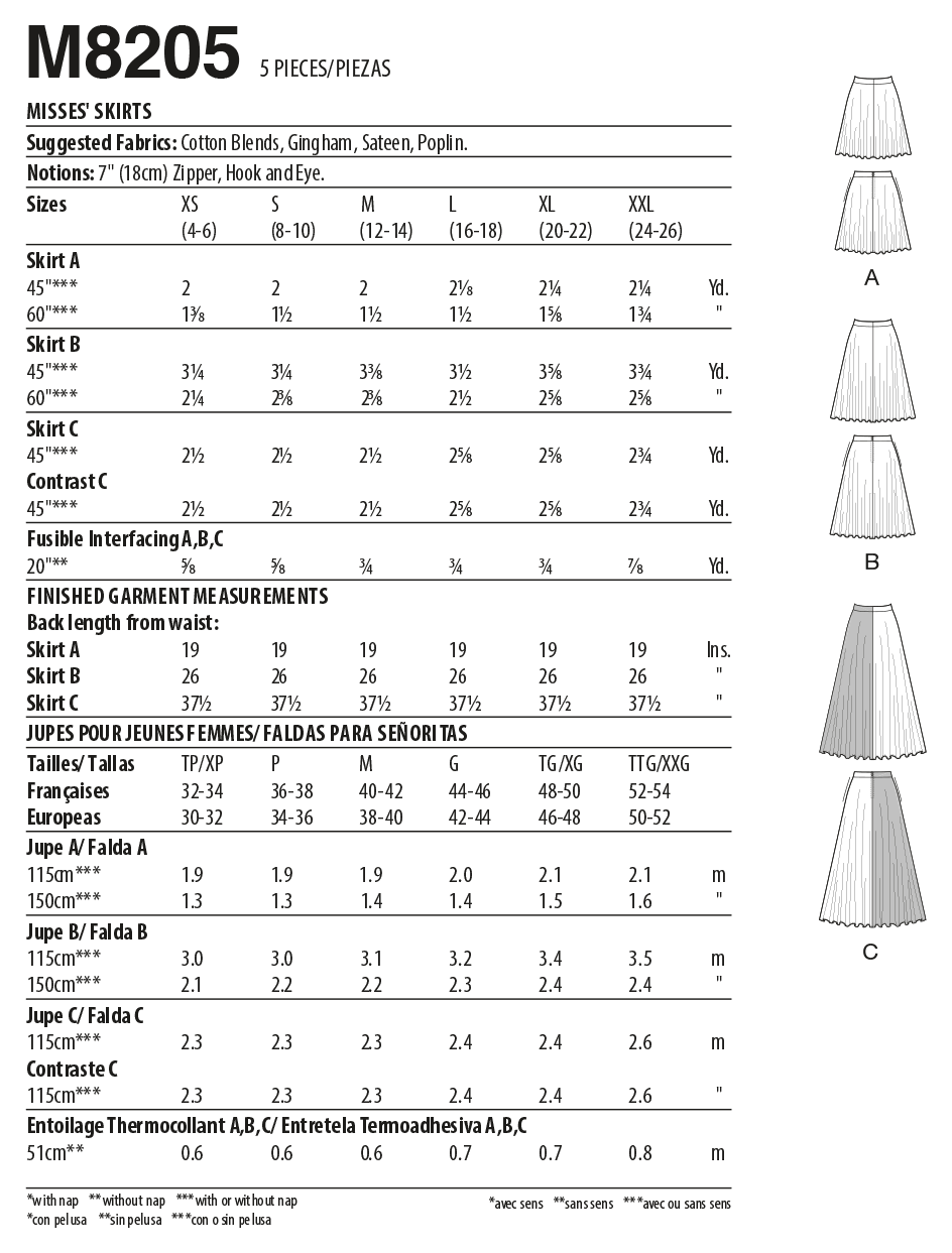 Patron McCall's n°8205 - Jupe évasée avec variations