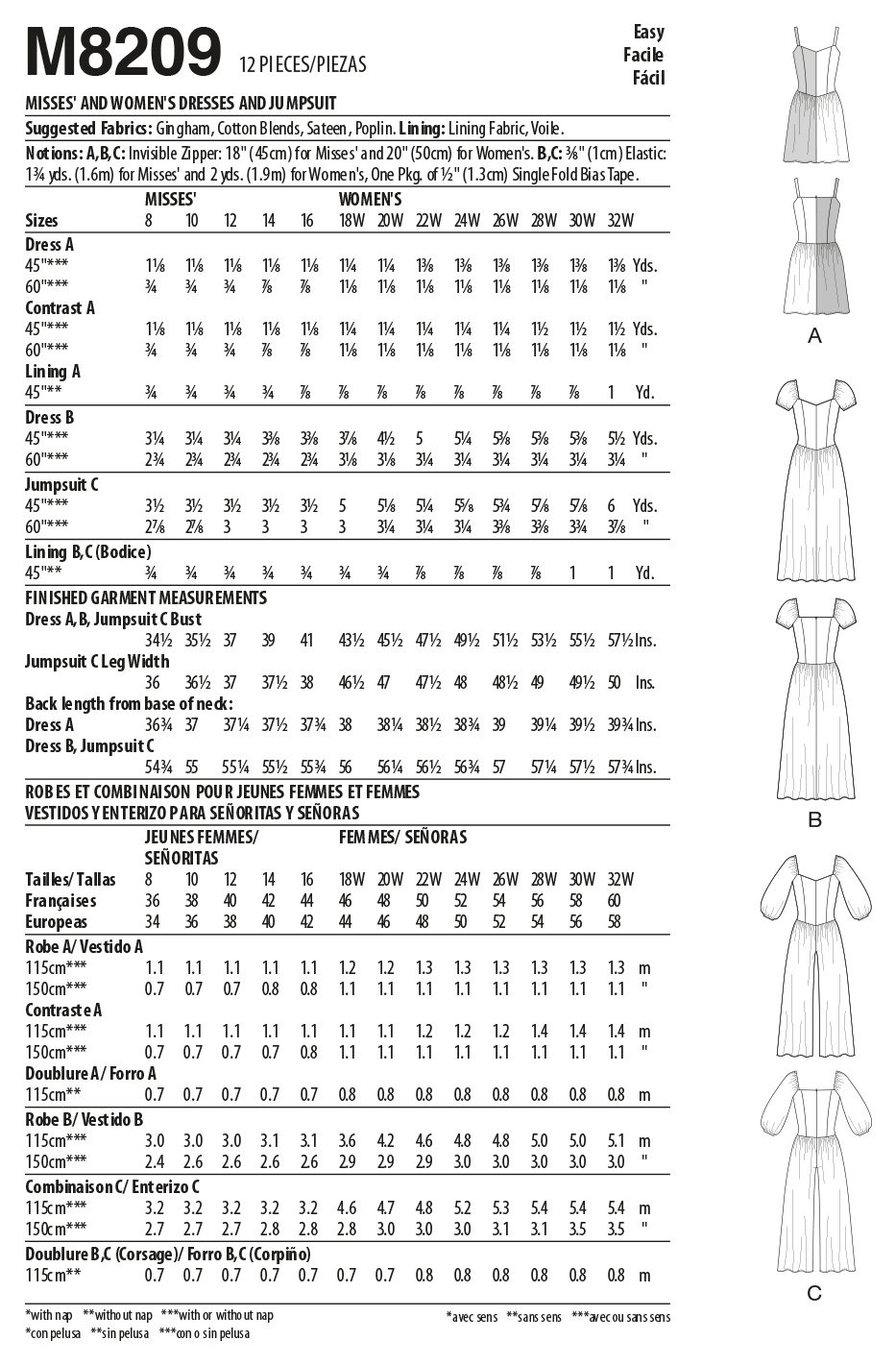 Patron McCall's n°8209 - Robe et combinaison avec découpes princesse