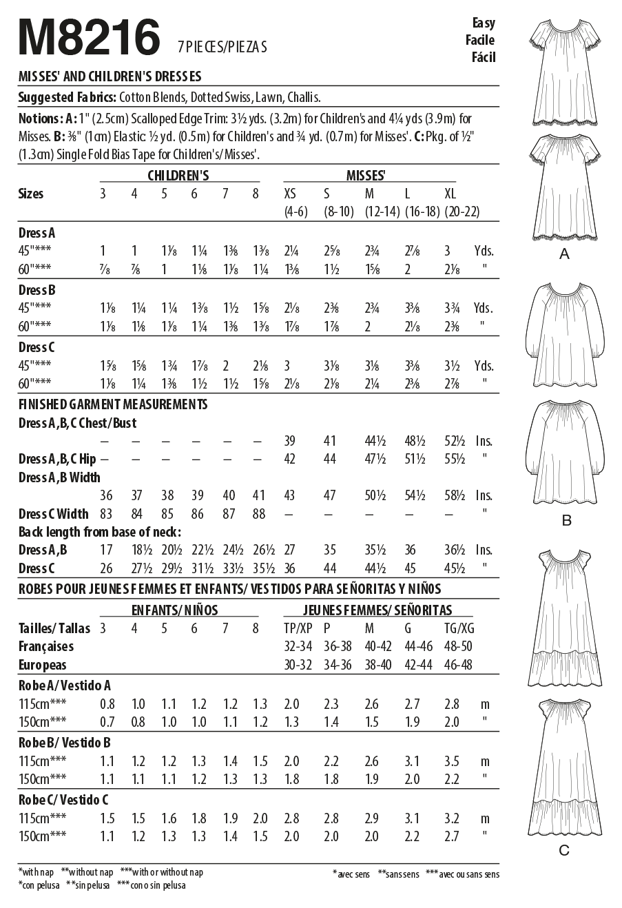 Patron McCall's n°8216 - Robes pour femmes et enfants
