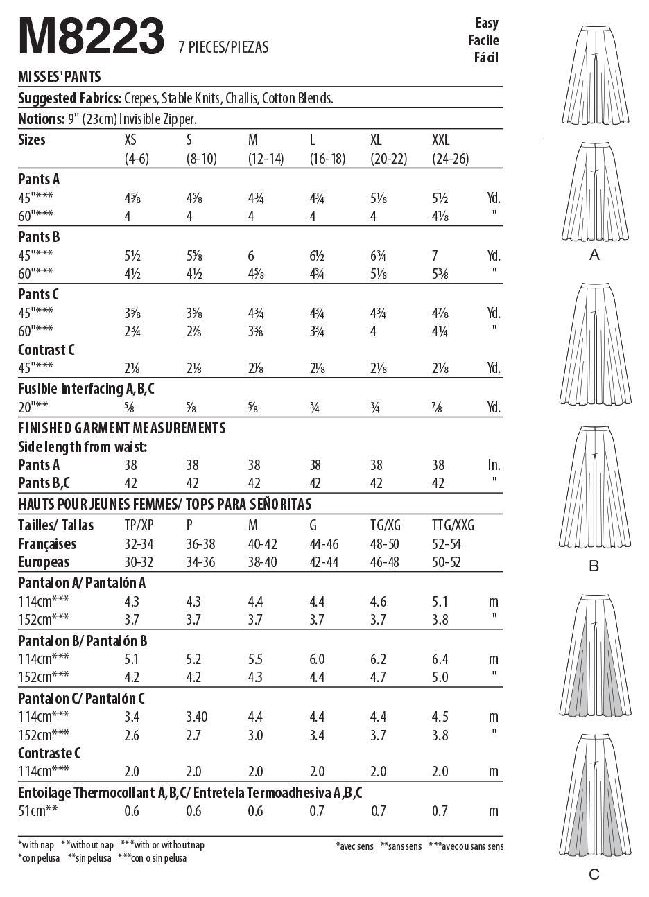 Patron McCall's n°8223 - Pantalon palazzo à jambes larges