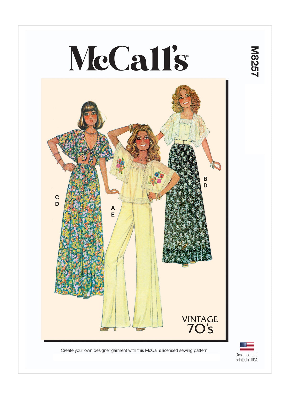 Patron McCall's n°8257 - Hauts, jupes et pantalons vintage des années 1970