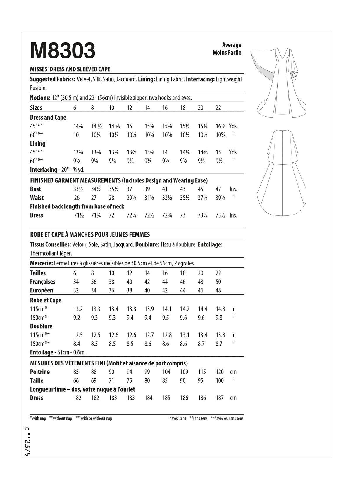 Patron McCall's n°8303 - Robe et cape à manches pour femmes