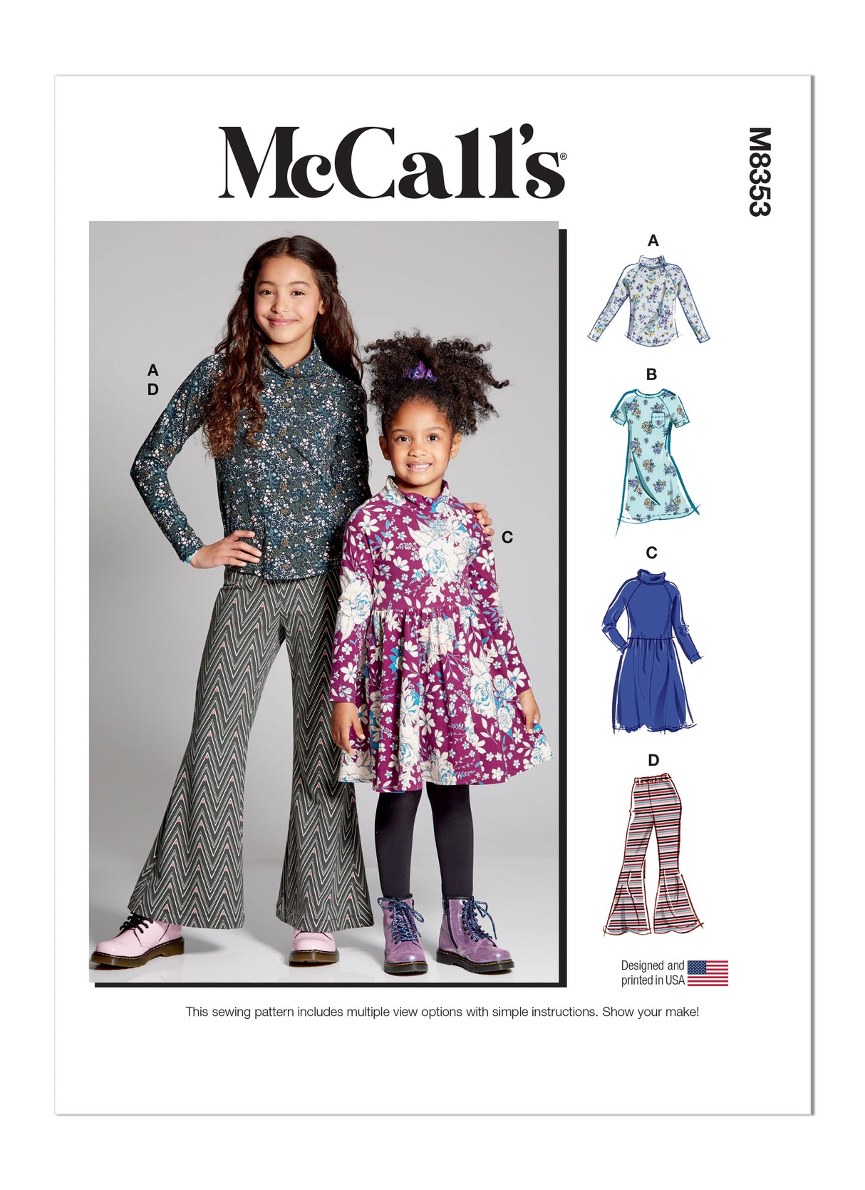 Patron McCall's n°8353 - Ensemble haut, robe et pantalon pour enfants