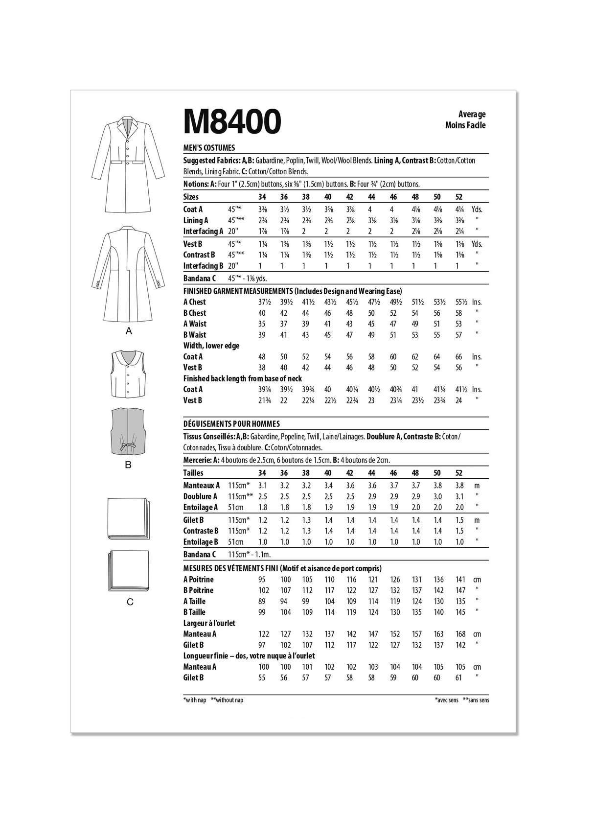 Patron McCall's n°8400 - Costume historique masculin