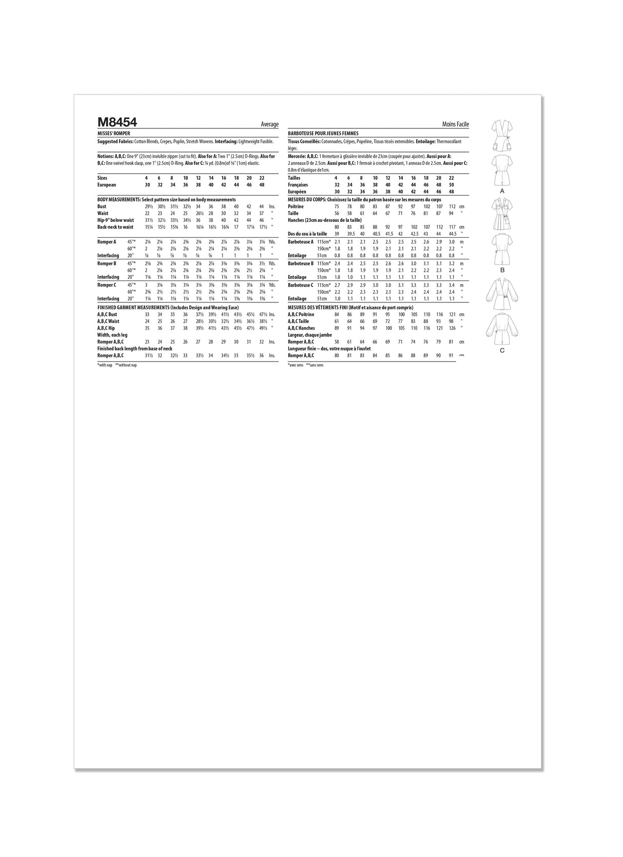 Patron McCall's n°8454 - Combinaison cache-cœur