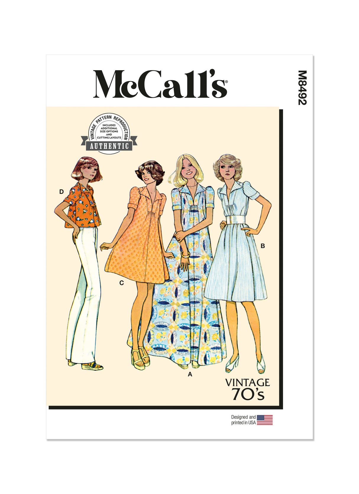 Patron McCall's n°8492 - Robe ou haut vintage des années 1970