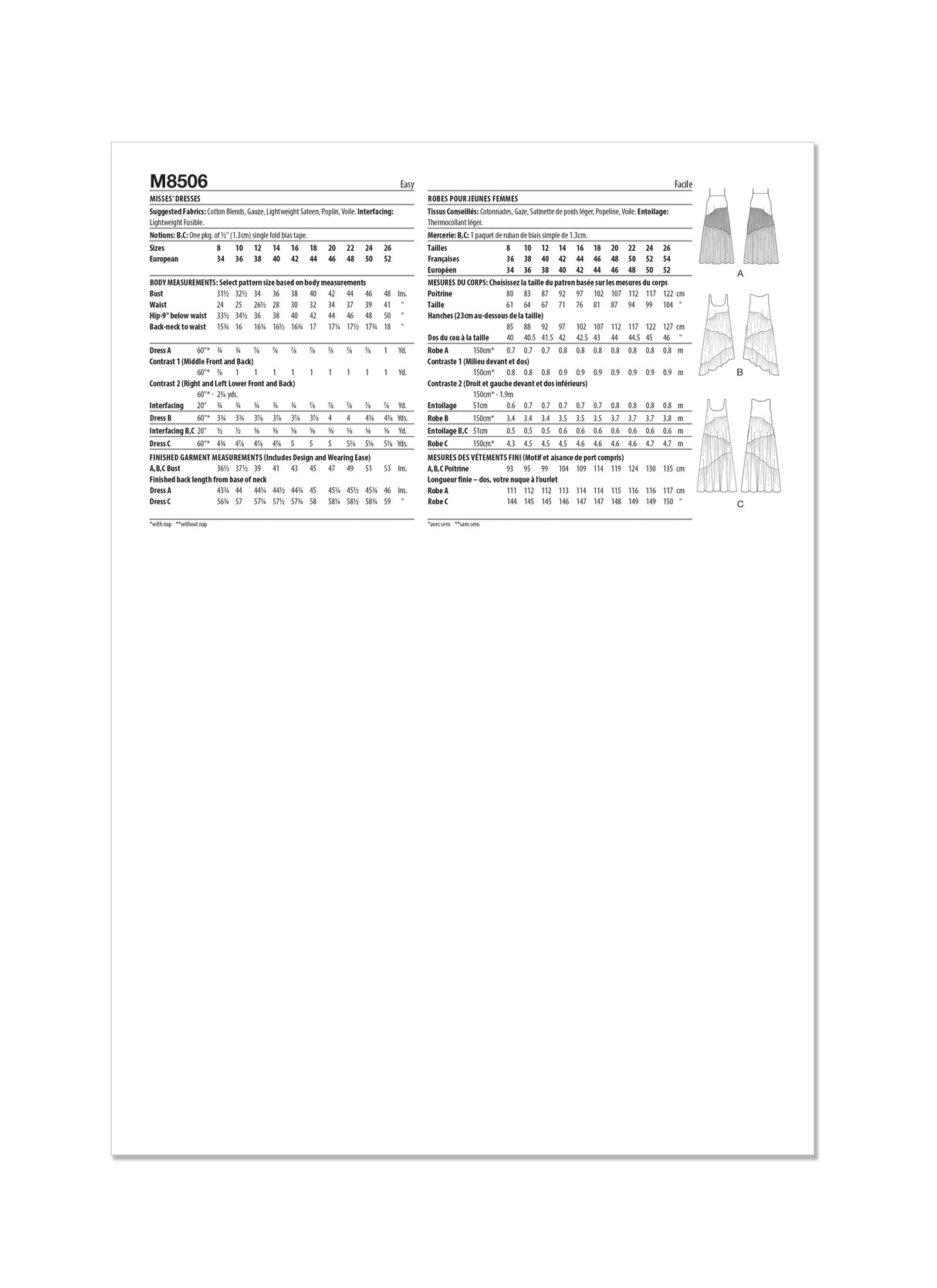 Patron McCall's n°8506 - Robes d'été asymétriques pour femmes
