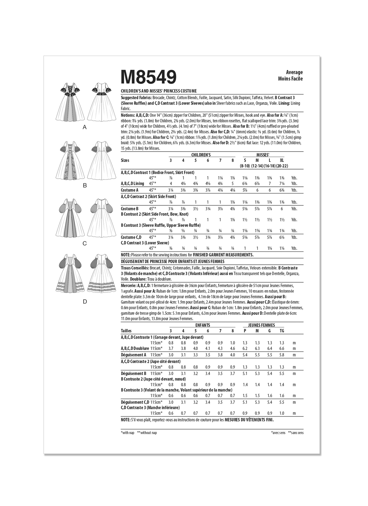 Patron McCall's n°8549 - Déguisement de robe de princesse