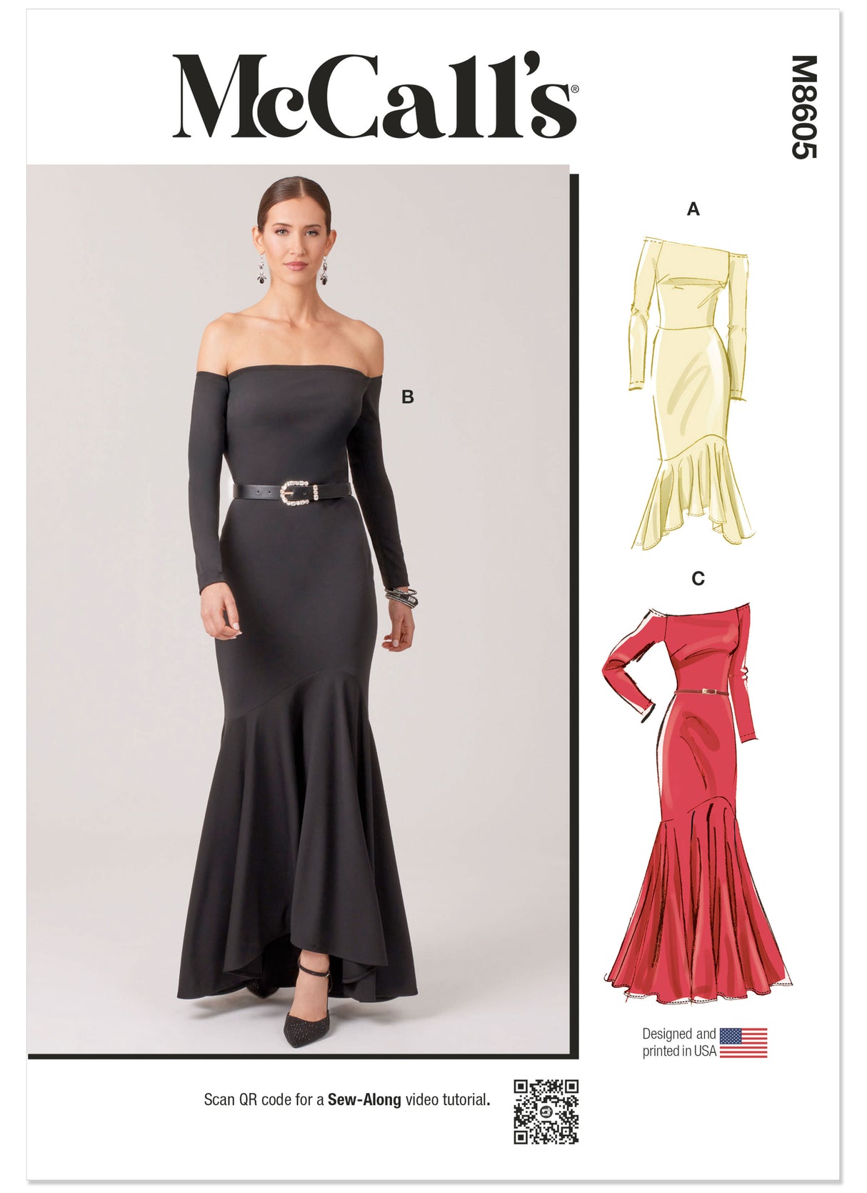 Patron McCall's n°8605 - Robe trompette épaules dégagées