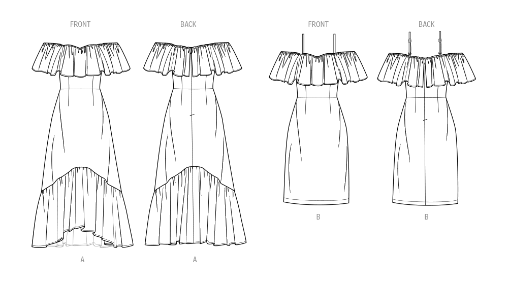 Patron Know Me n°2067 – Robe à épaules dénudées et volants pour femmes