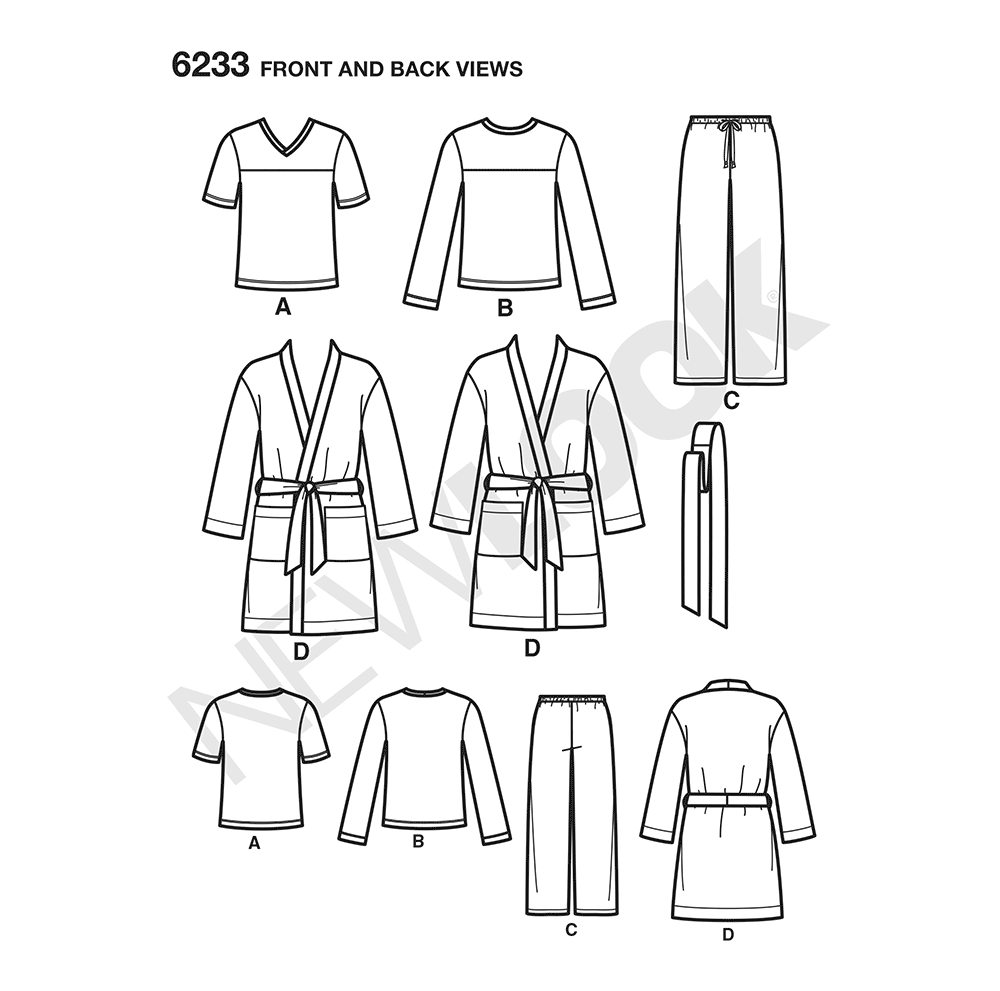 Patron New Look n°6233 - Pyjama mixte