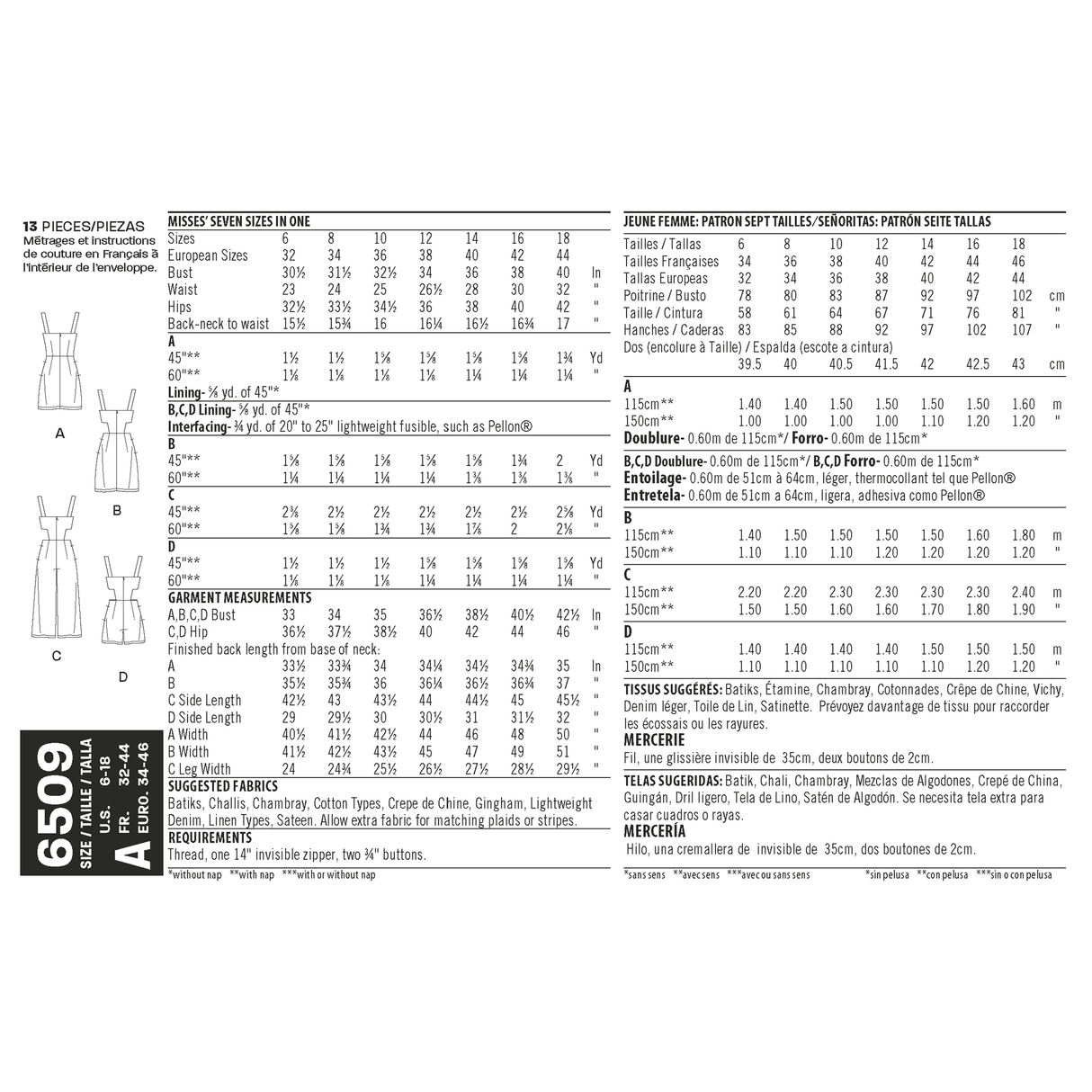 Patron New Look n°6509 – Combi-short et combi-pantalon pour femme