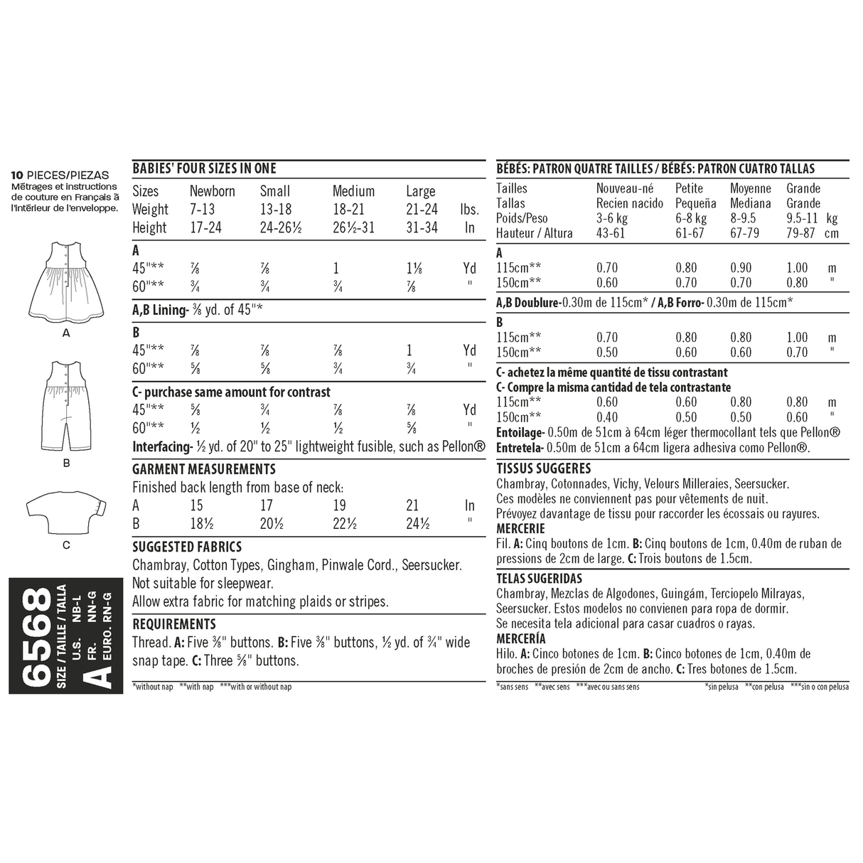 Patron New Look n°6568 – Ensemble bébé