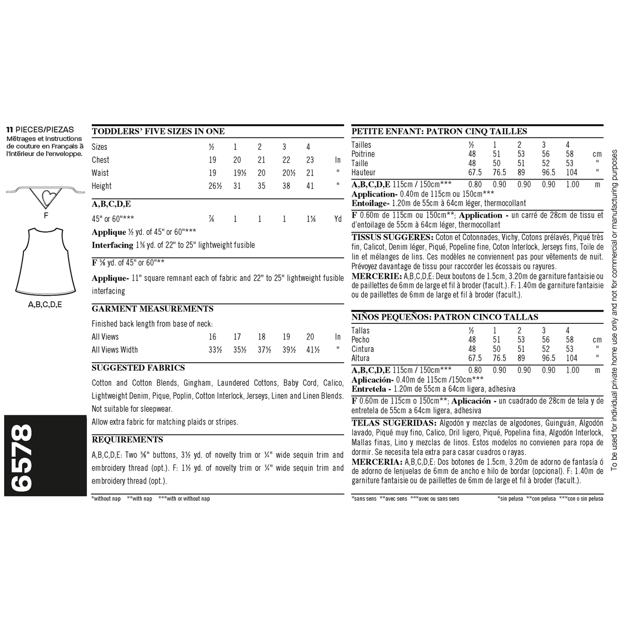 Patron New Look n°6578 – Robe chasuble pour enfant