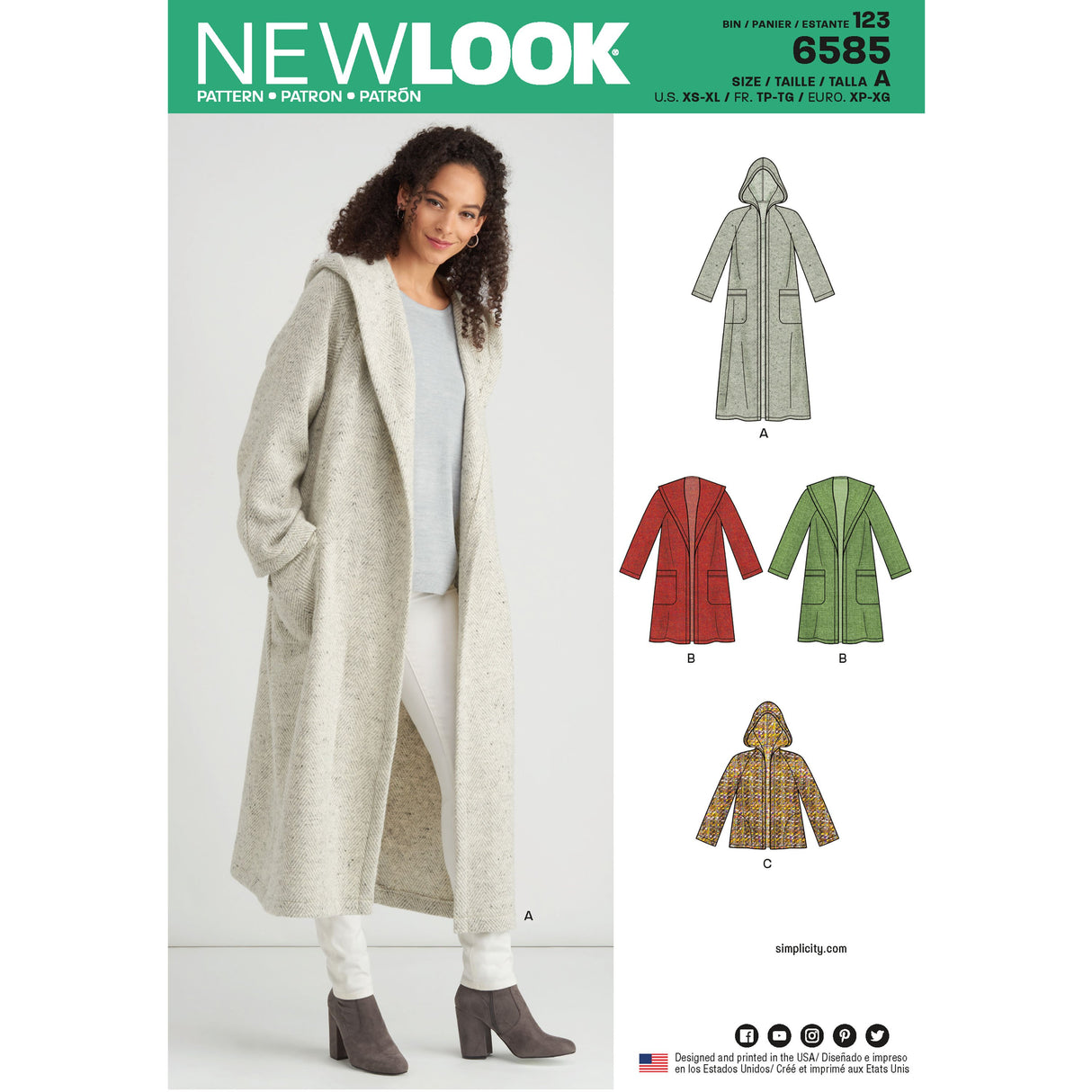 Patron New Look n°6585 – Manteau à capuche
