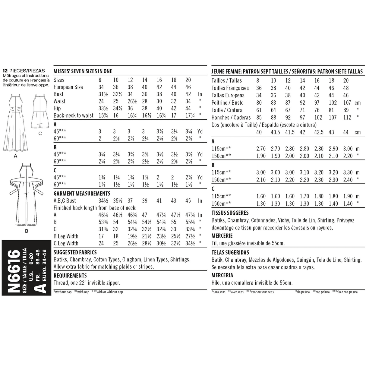 Patron New Look n°6616 - Robe et Combinaison