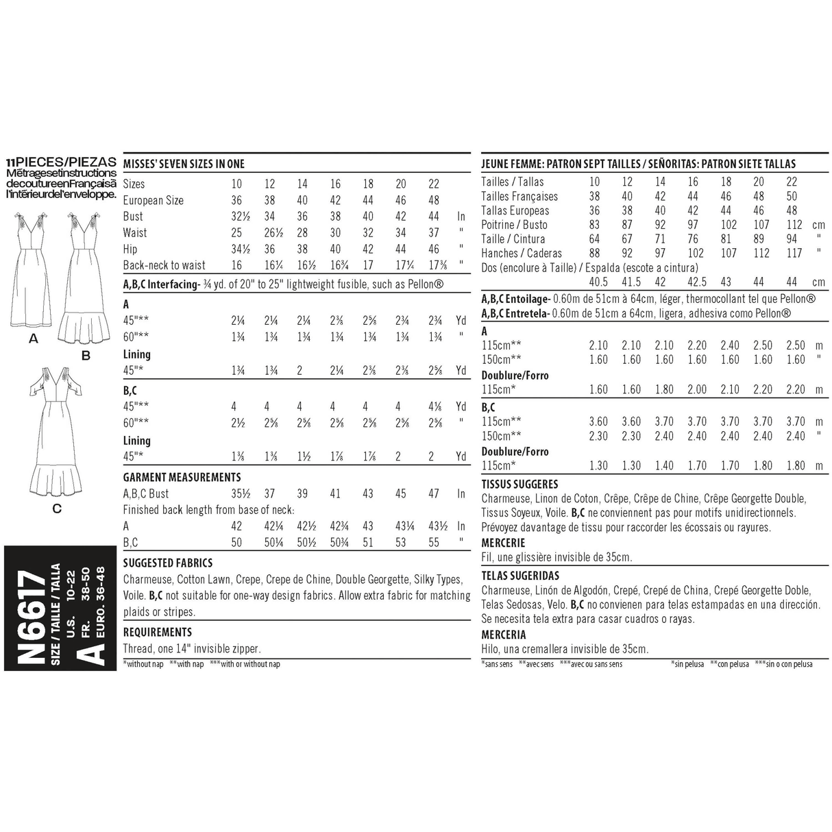 Patron New Look n°6617 - Robe longue à bretelles nouées