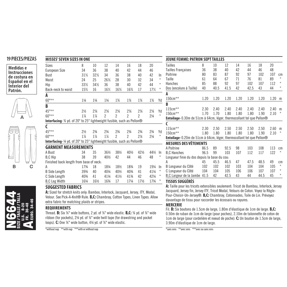 Patron New Look n°6644 - Ensemble décontracté pour femme