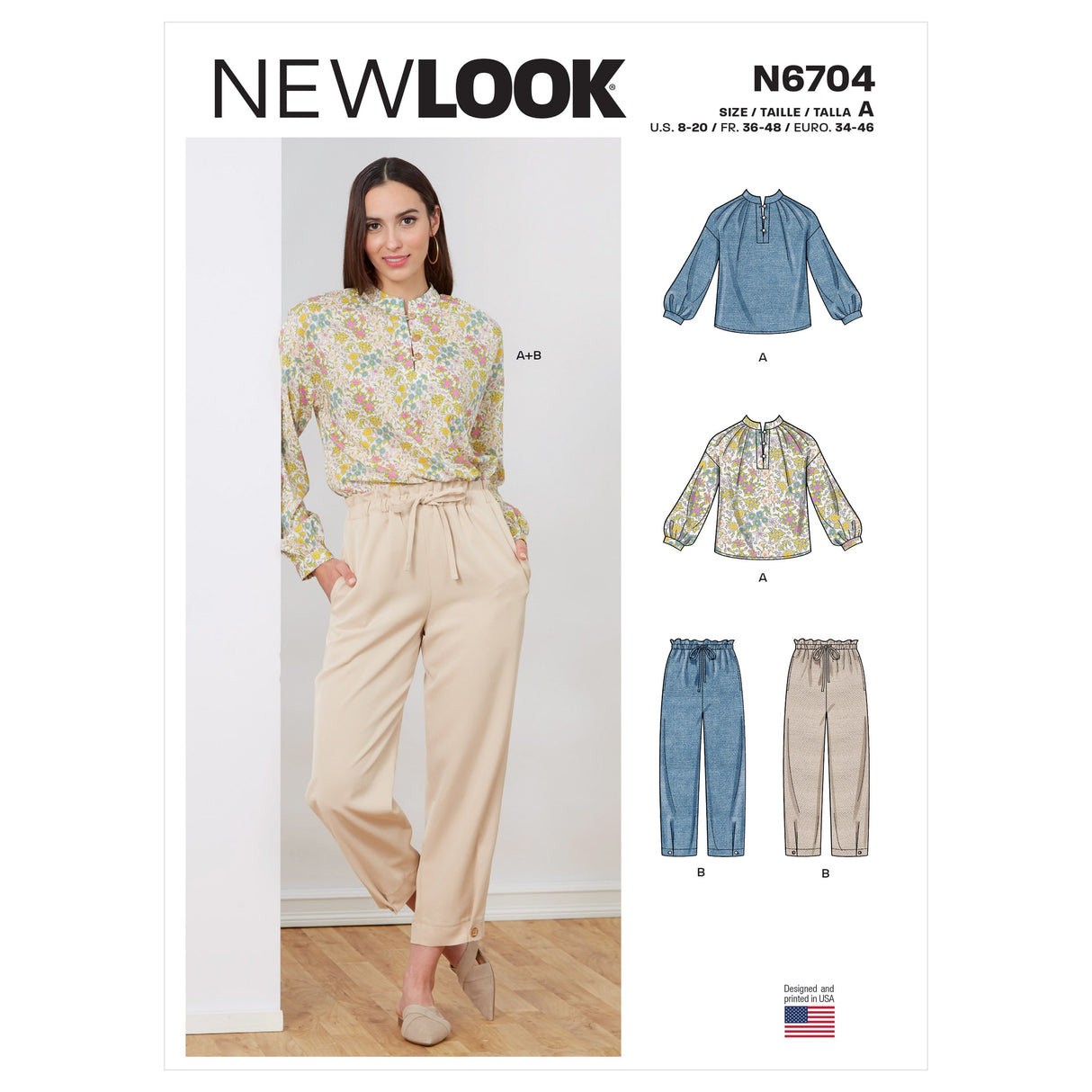 Patron New Look n°6704 - Ensemble blouse col montant et pantalon bouffant