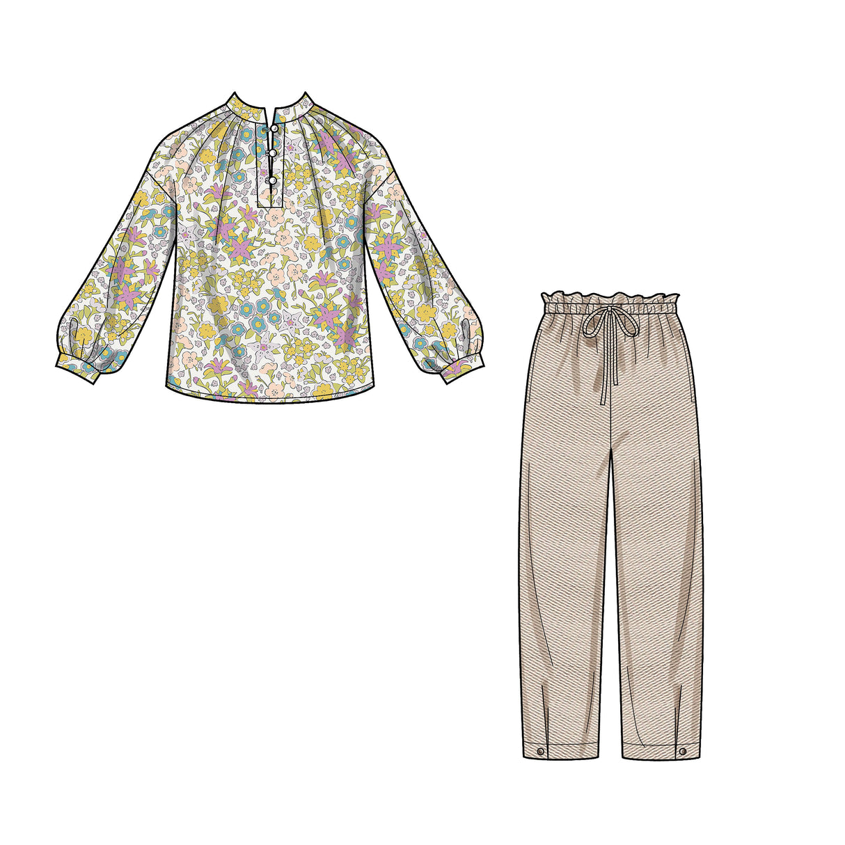Patron New Look n°6704 - Ensemble blouse col montant et pantalon bouffant