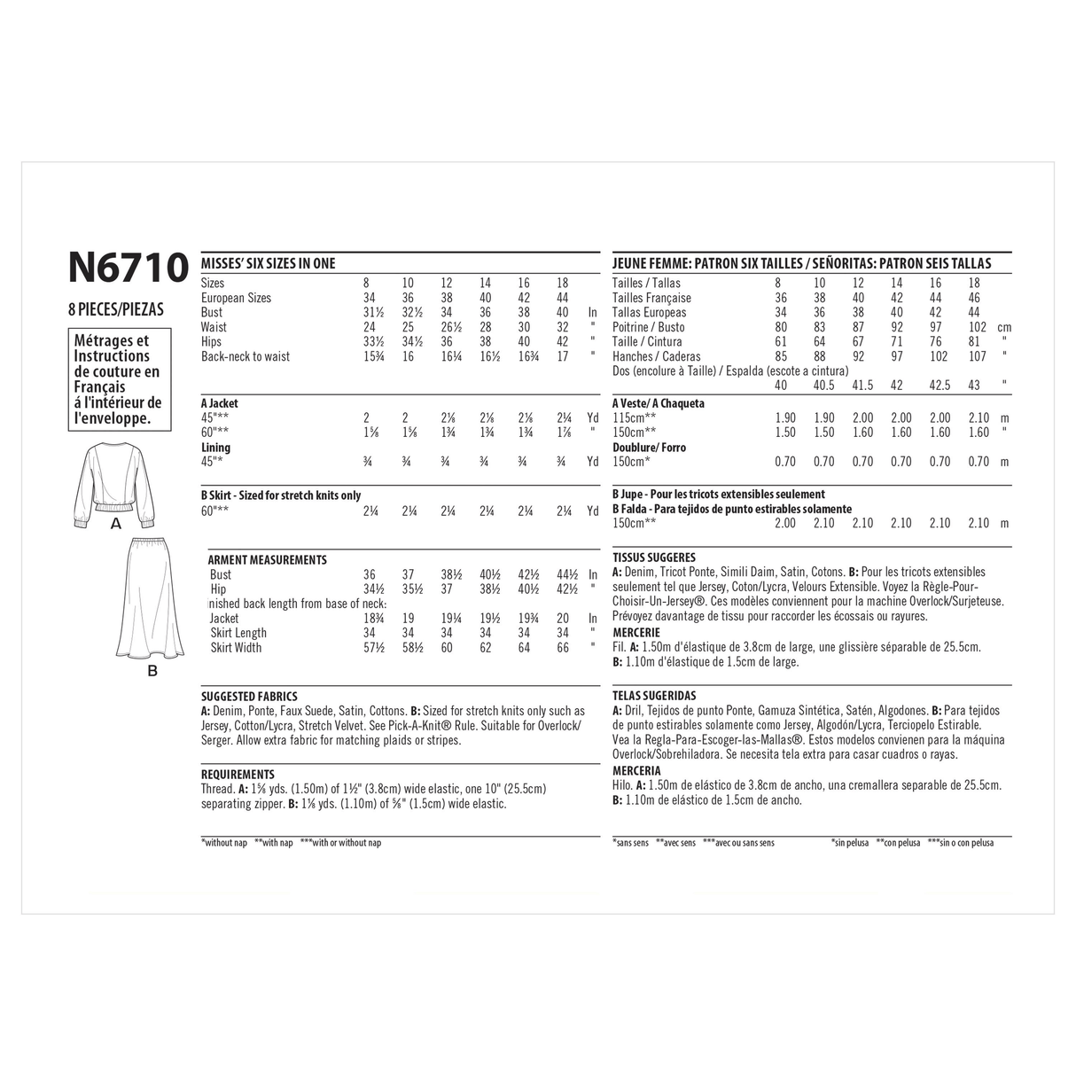 Patron New Look n°6710 - Ensemble veste zippée et jupe midi
