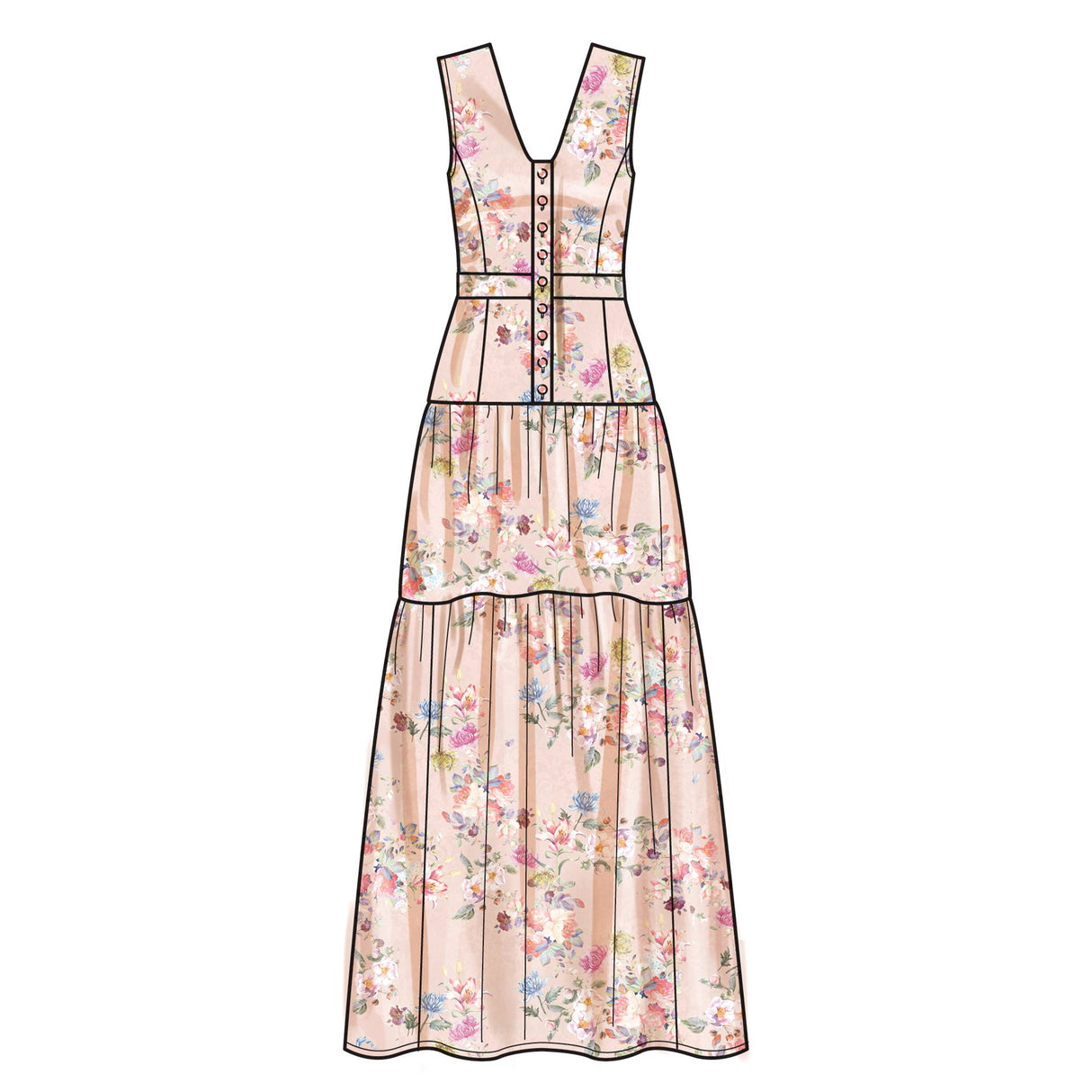 Patron New Look n°6718 - Robe longue avec décolleté en V