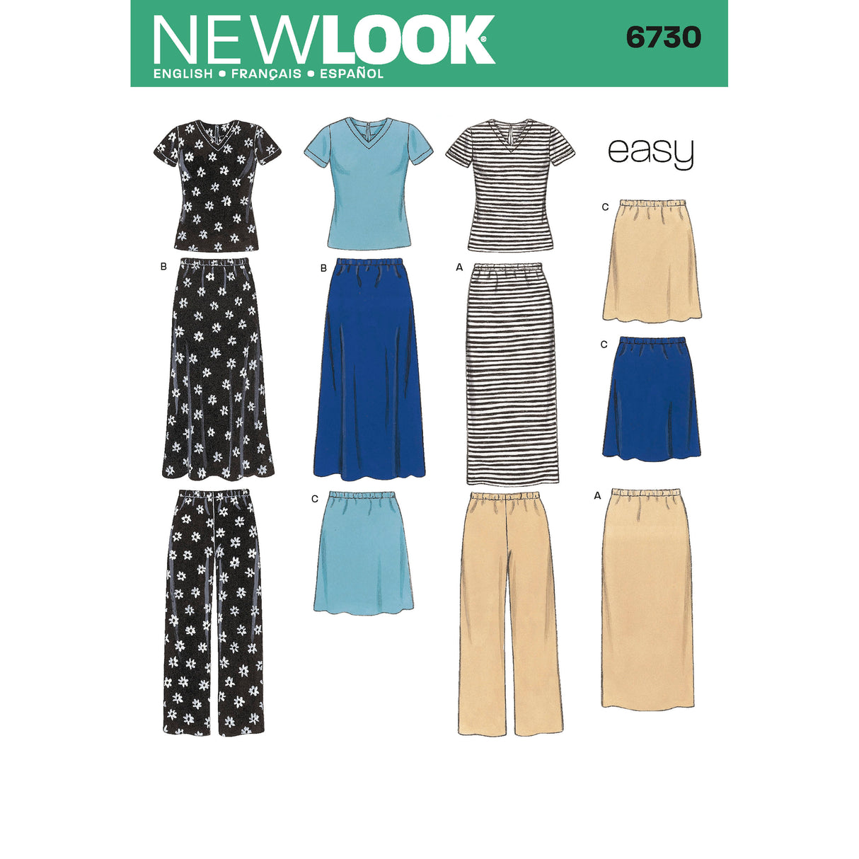 Patron New Look n°6730 - Ensemble jupe, pantalon et t-shirt pour femme
