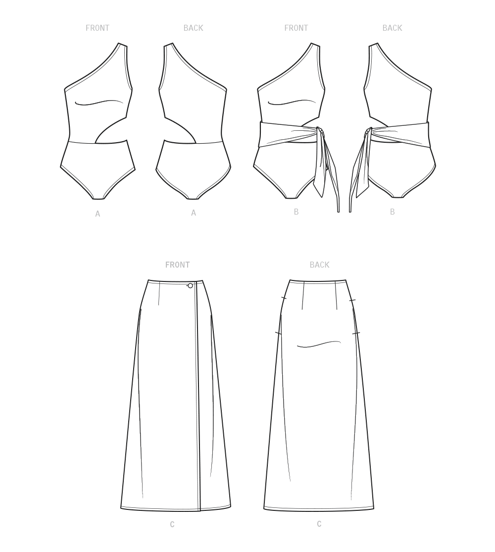 Patron New Look n°6734 - Maillot de bain asymétrique et jupe portefeuille