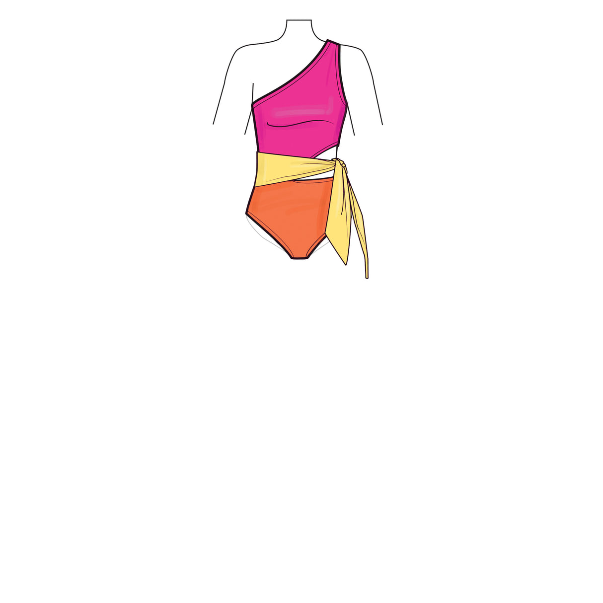 Patron New Look n°6734 - Maillot de bain asymétrique et jupe portefeuille