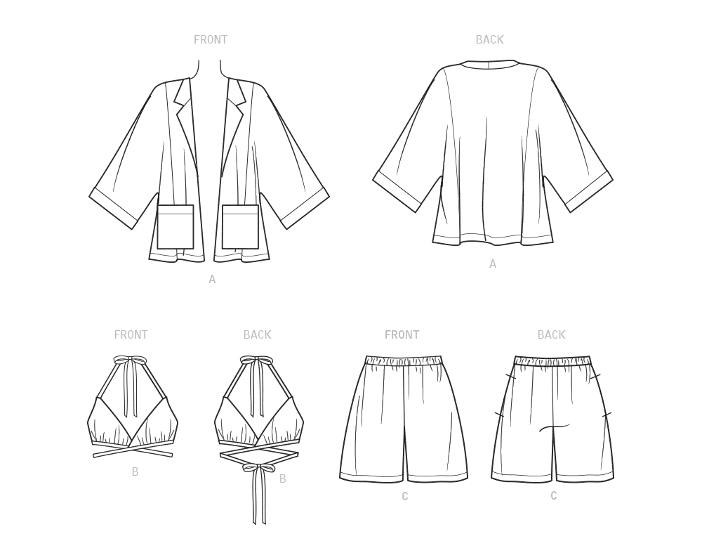 Patron New Look n°6737 - Veste, haut cache-cœur et short