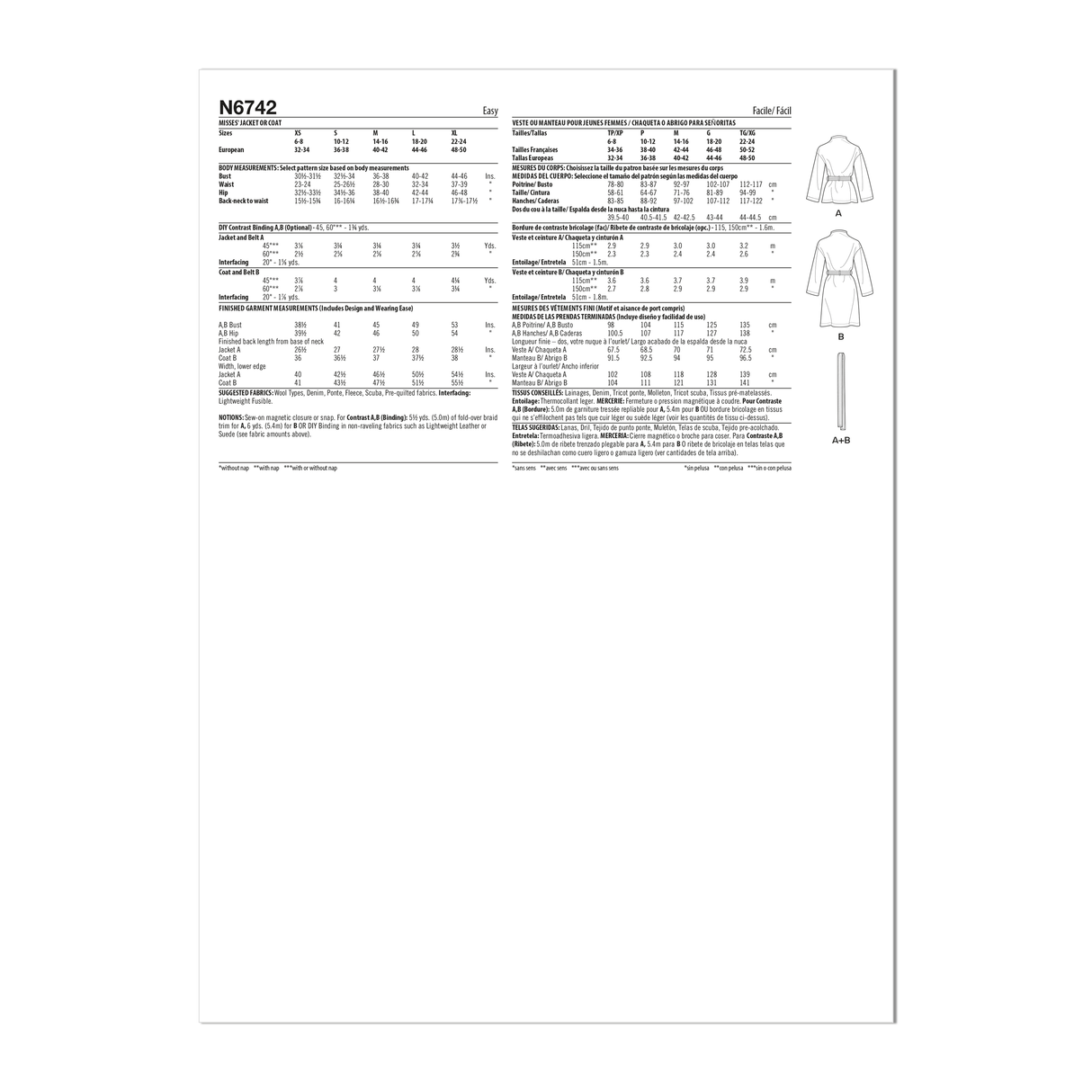 Patron New Look n°6742 – Manteau enveloppant