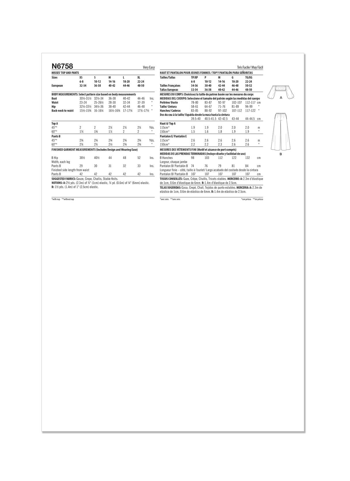 Patron New Look n°6758 – Ensemble haut et pantalon pour femme