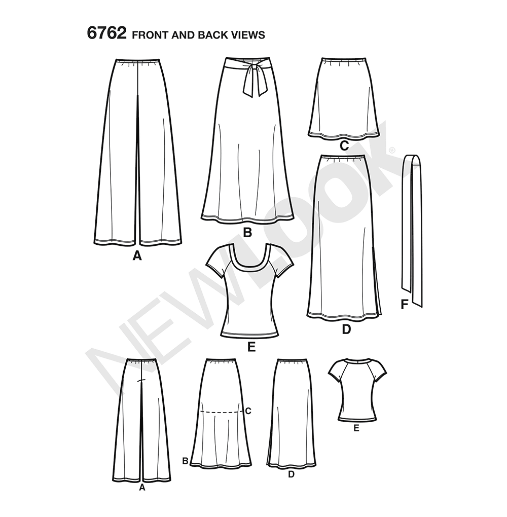 Patron New Look n°6762 – Ensemble jupe, pantalon, veste et t-shirt