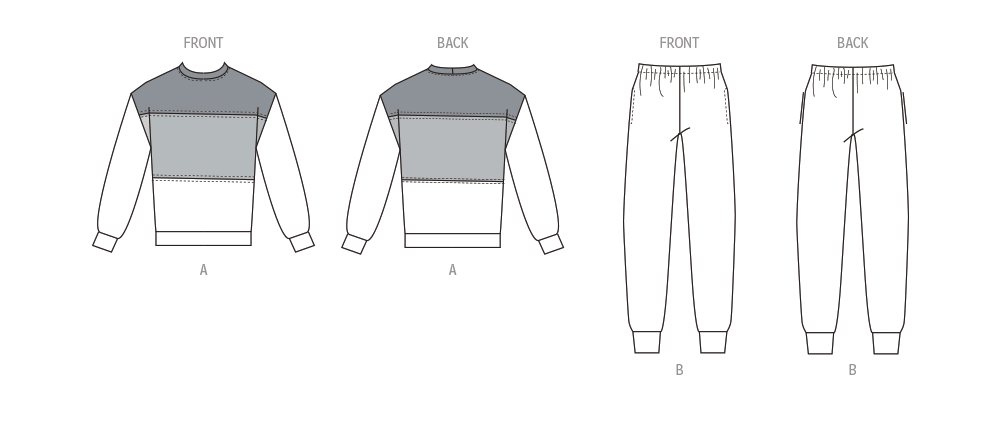 Patron New Look n°6772 – Ensemble sweat-shirt et pantalon de jogging unisexe