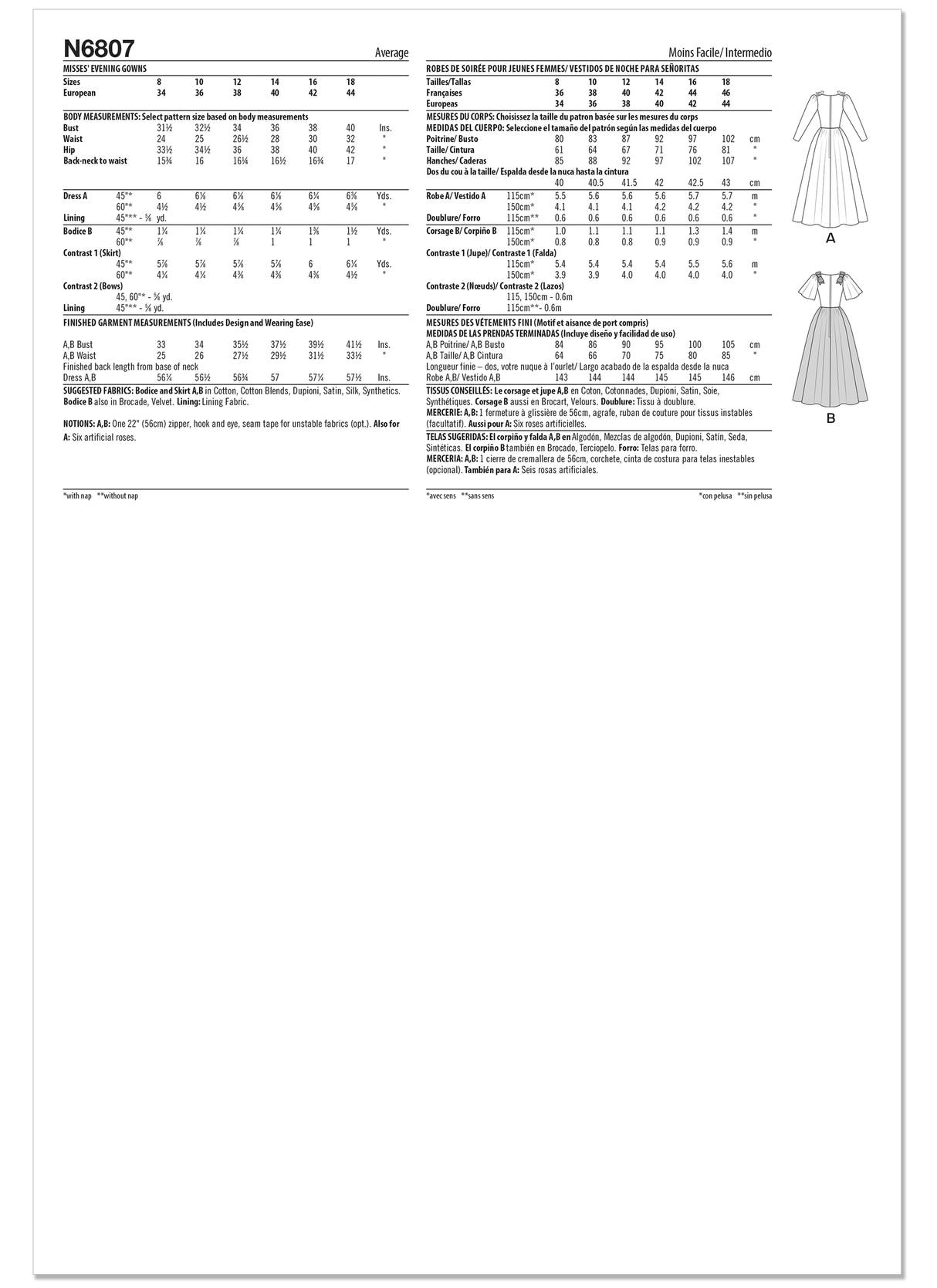 Patron New Look n°6807 – Robes de soirée longues
