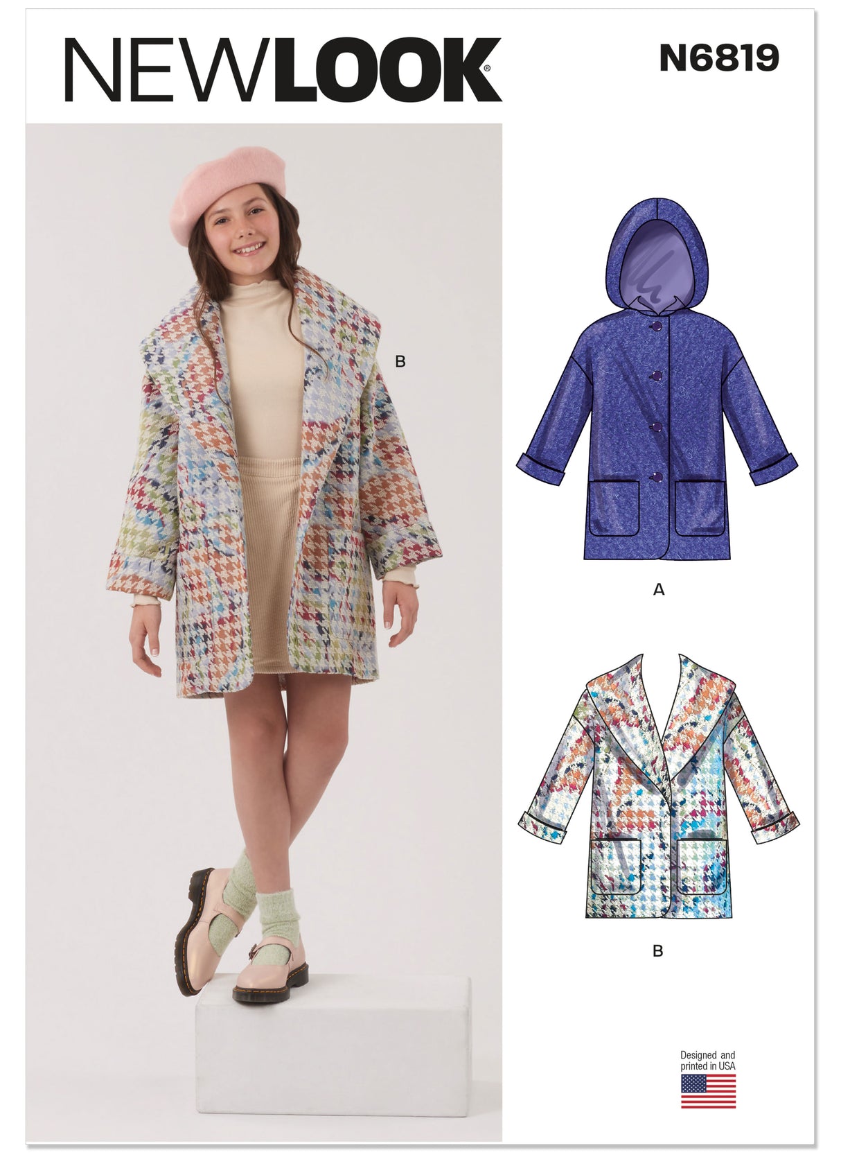 Patron New Look n°6819 – Manteaux doublés fille à capuche ou col châle