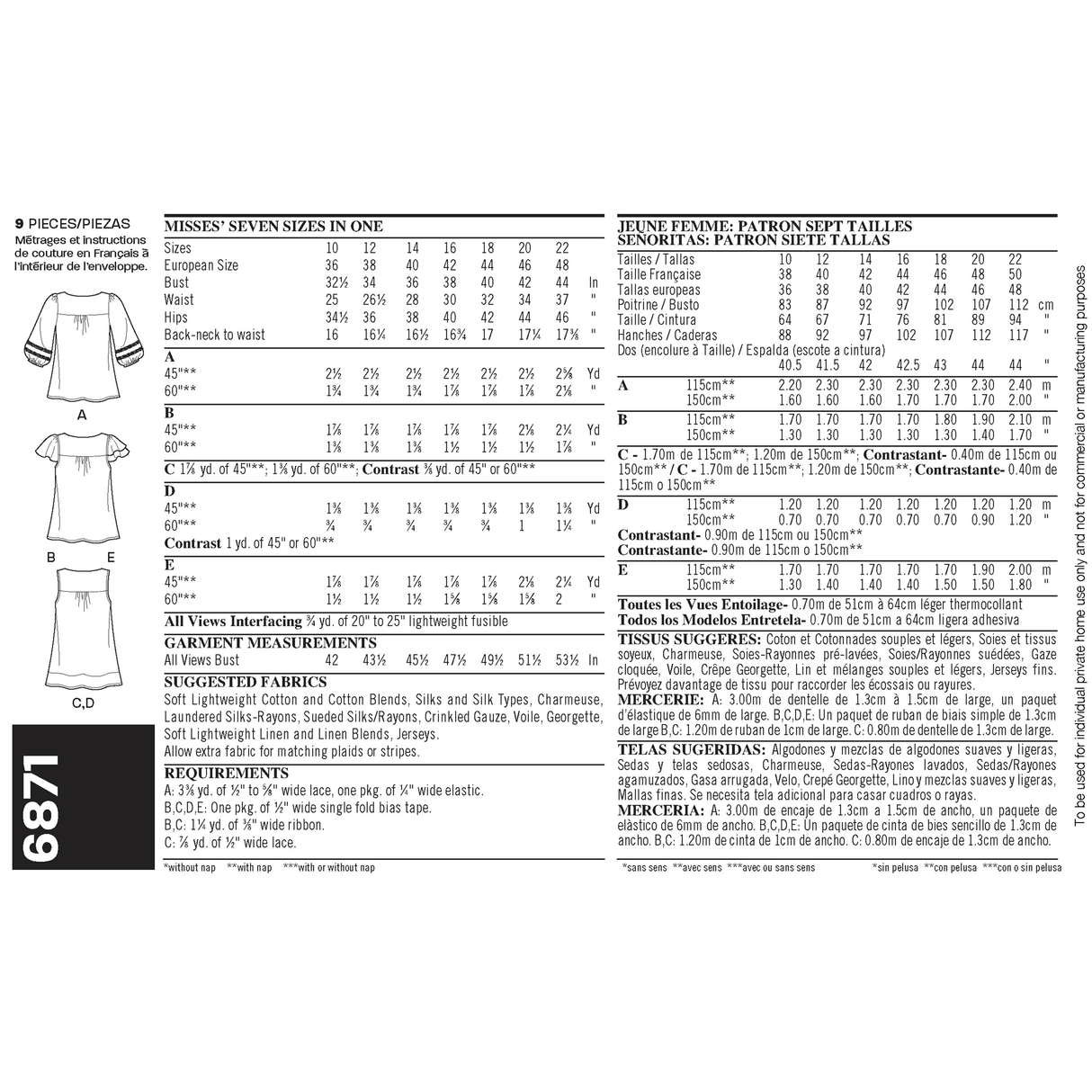 Patron New Look n°6871 – T-shirt et tunique femme